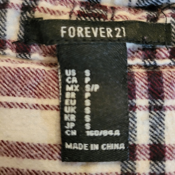 Forever 21 Cream, Burgundy, and Black Plaid Flannel Buttondown Shirt, Sz Small - Picture 3 of 3